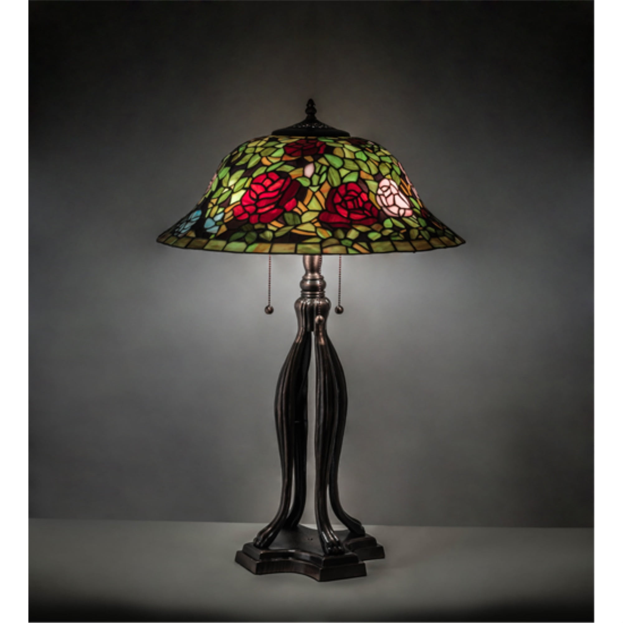 Elegant 30" Mahogany Bronze Table Lamp with Stained Glass Shade