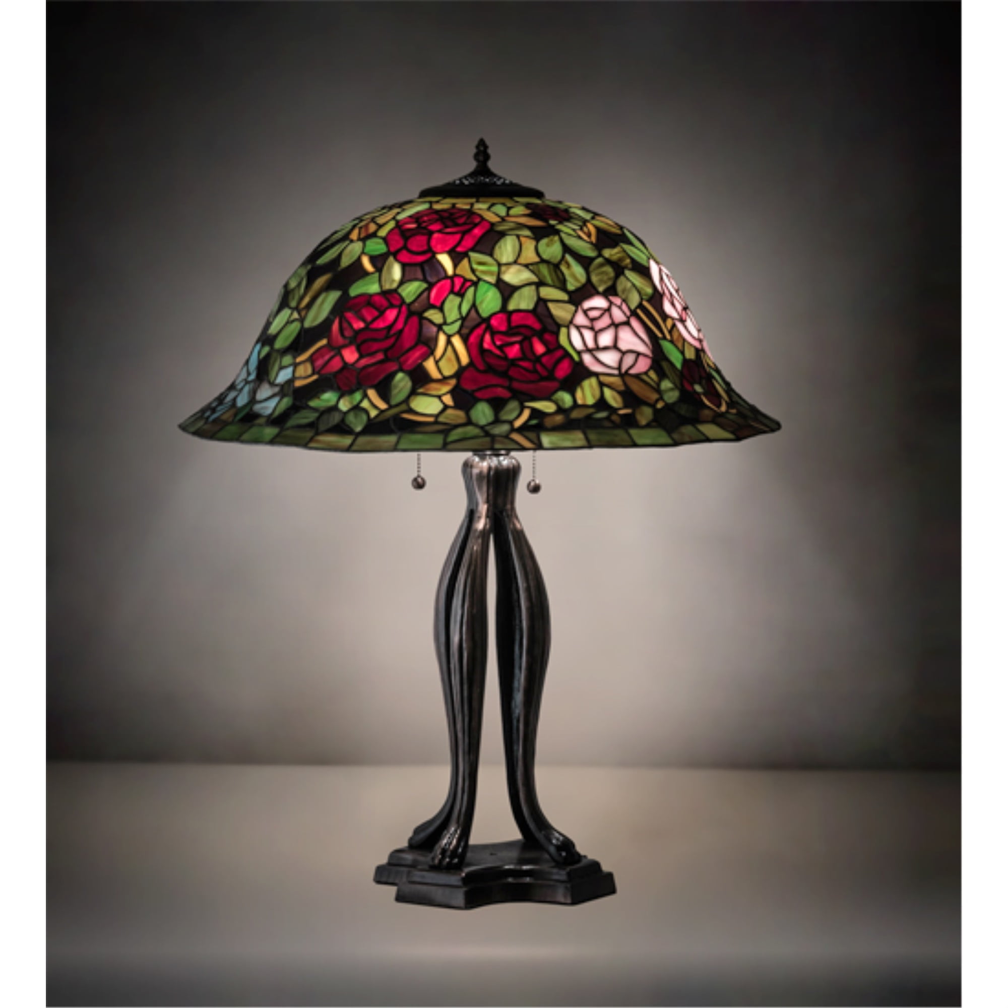 Romantic Rosebush 30" Stained Glass Table Lamp in Mahogany Bronze
