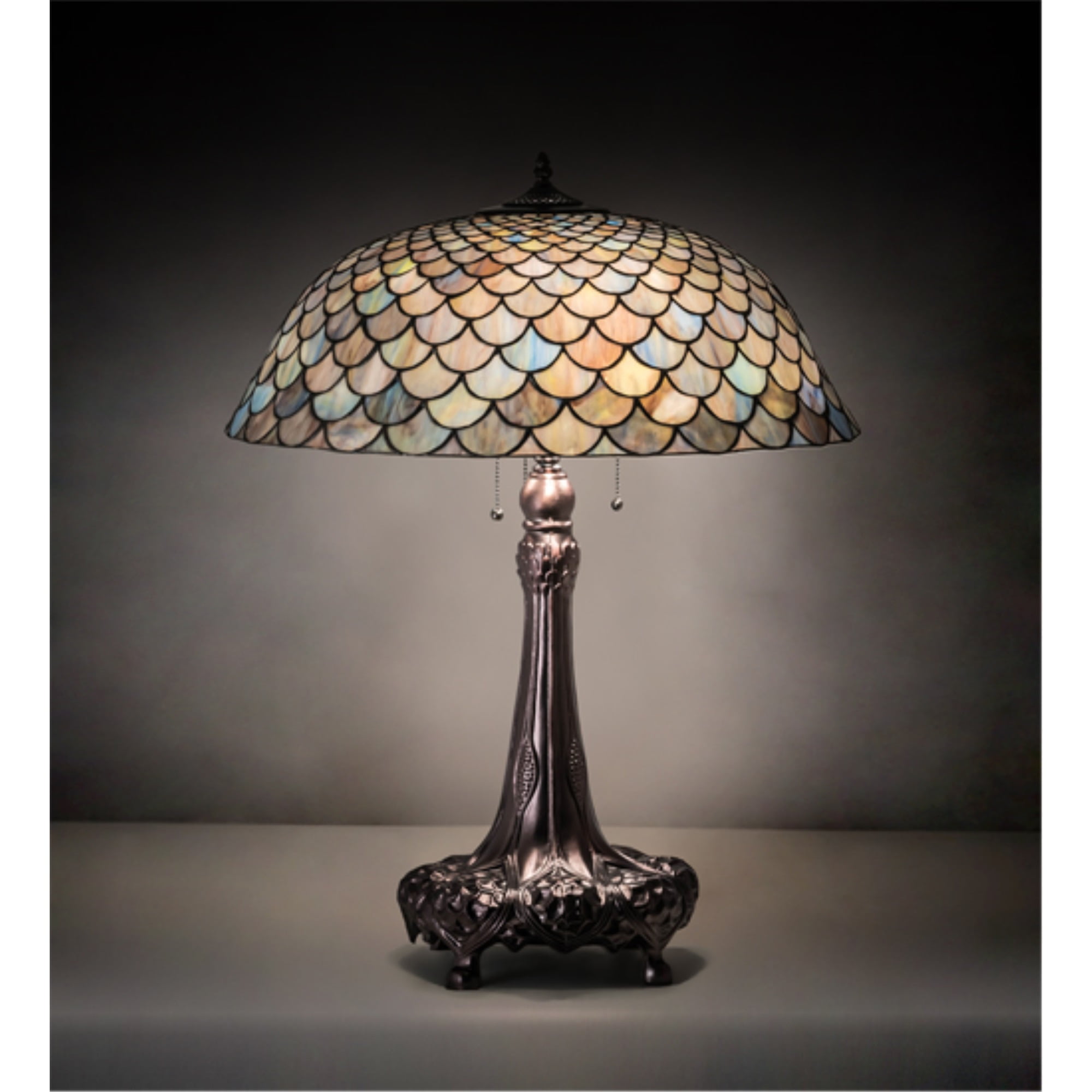 Mahogany Bronze Stained Glass 3-Light Table Lamp
