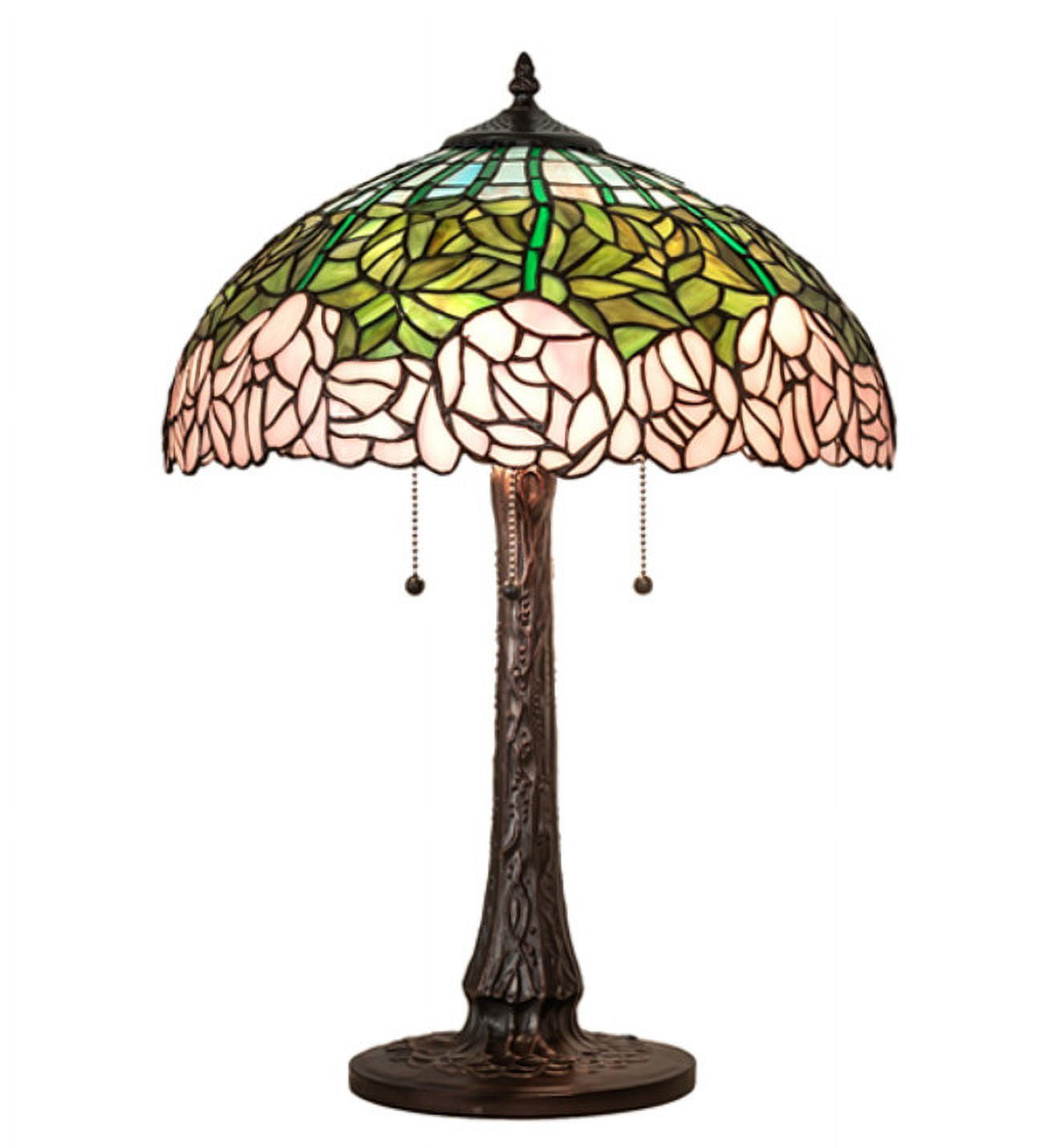 Passion Pink Cabbage Rose 3-Light Stained Glass Table Lamp