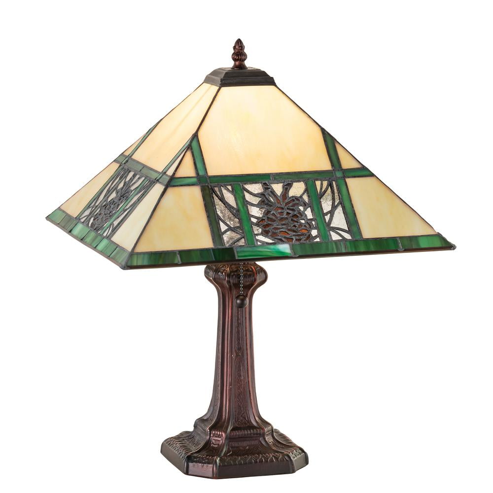 Mahogany Bronze Stained Glass Table Lamp Set