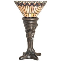 Meyda Lighting 15" High Tiffany Jeweled Peacock Mini Lamp