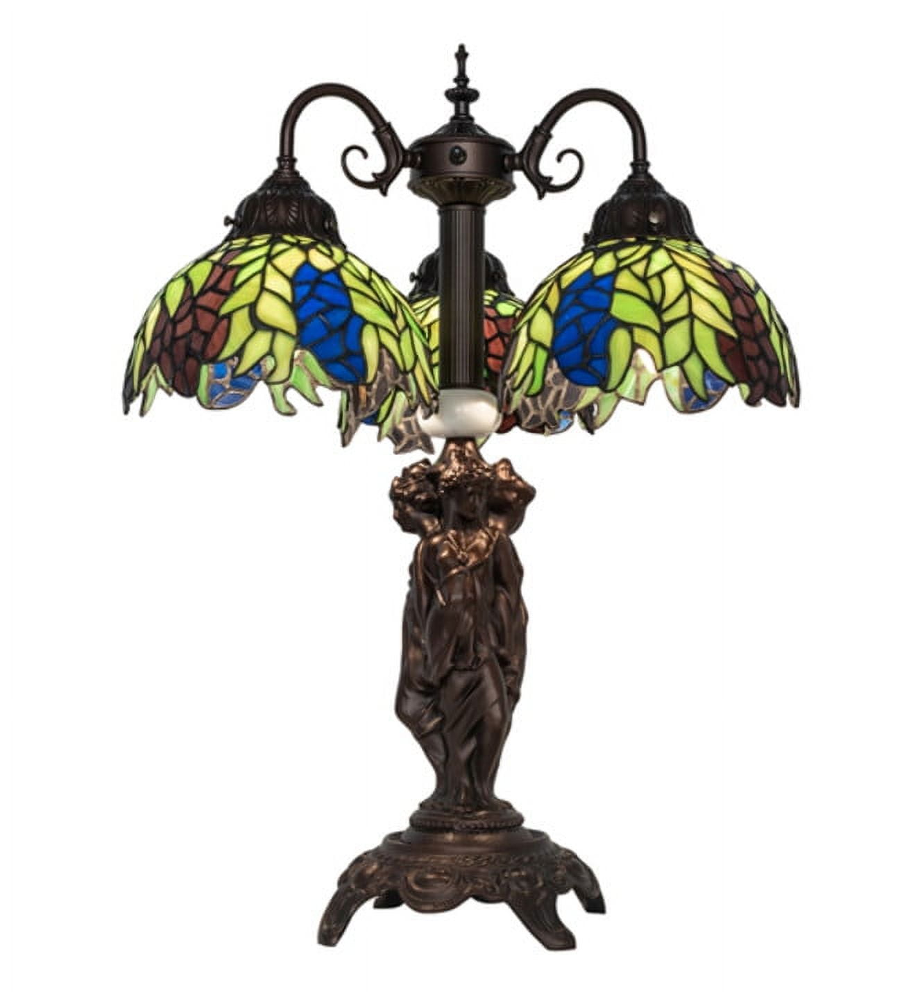 Elegant Tiffany 3-Light Mahogany Bronze Desk Lamp with Stained Glass