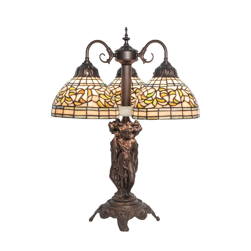 Mahogany Bronze Tiffany-Inspired 3-Light Stained Glass Table Lamp