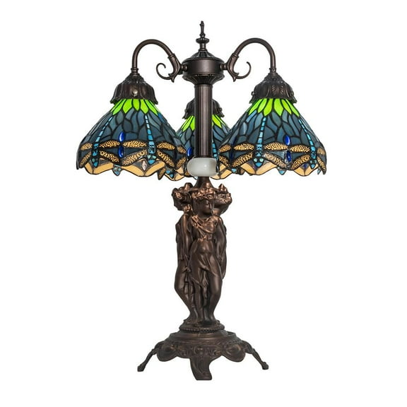 Meyda Tiffany 245483 Tiffany Hanginghead Dragonfly 3 Light 23" Tall Buffet Table Lamp -