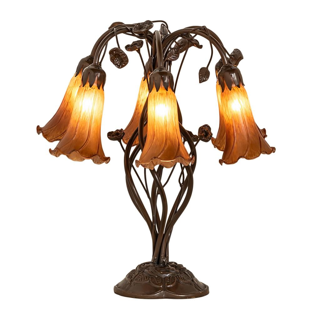 Amber Stained Glass and Bronze 18" Table Lamp