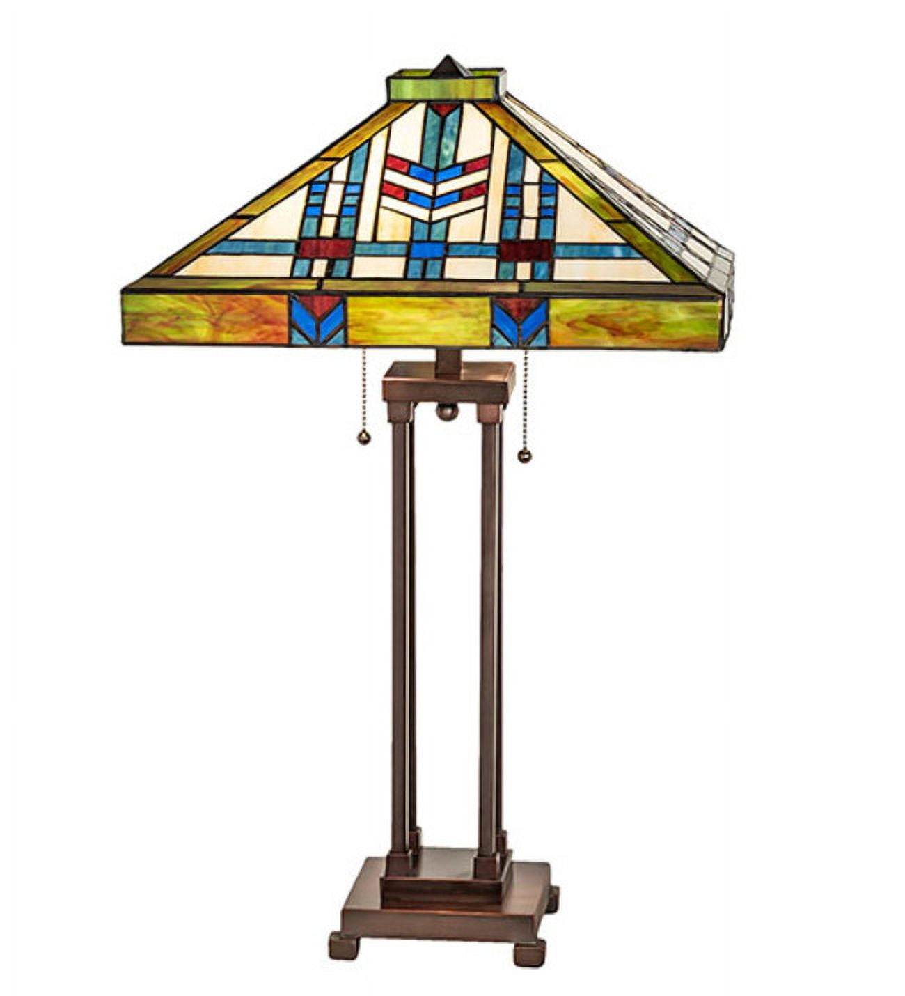 Prairie Wheat 2-Light Mahogany Bronze Table Lamp with Stained Glass Shade