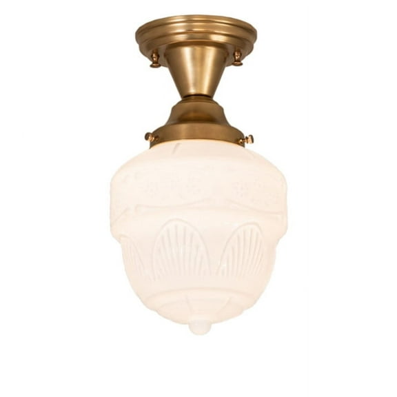Meyda Tiffany 259699 Revival Schoolhouse 8" Wide Semi-Flush Ceiling Fixture - Satin Brass