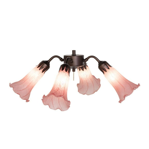 Meyda Lighting 19" Wide Pink Tiffany Pond Lily 4 Light Fan Light
