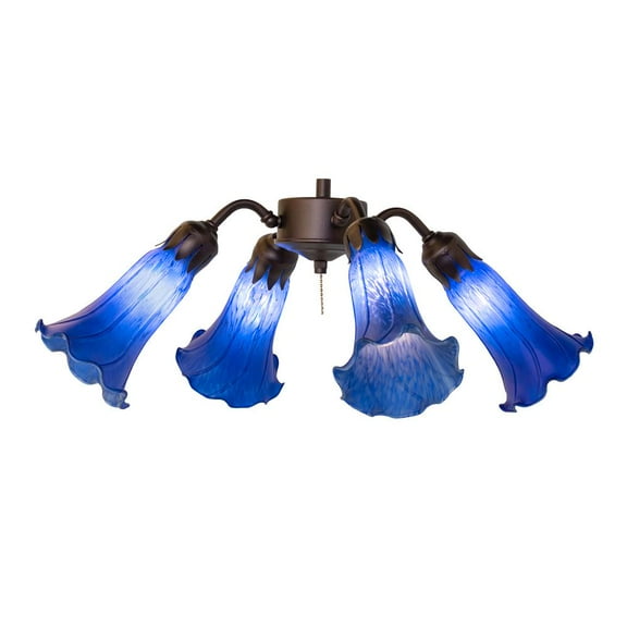 Meyda Lighting 19" Wide Blue Tiffany Pond Lily 4 Light Fan Light