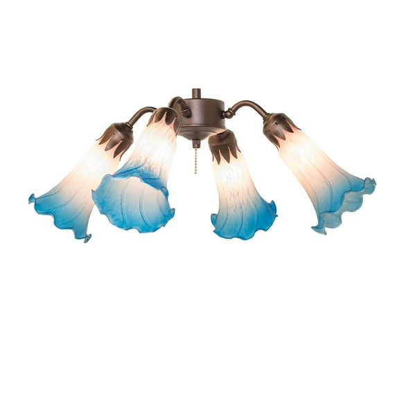 Meyda Lighting 19" Wide Pink/Blue Tiffany Pond Lily 4 Light Fan Light