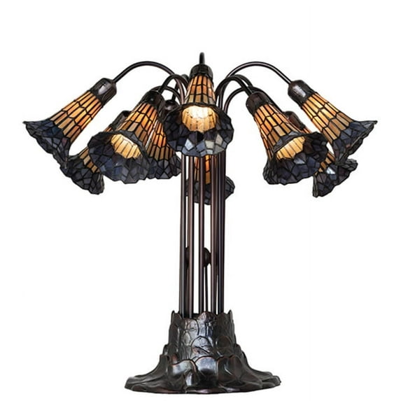 24" High Stained Glass Pond Lily 10 Light Table Lamp