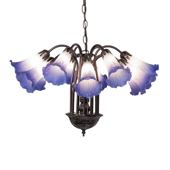 Meyda Lighting 24" Wide Blue/White Tiffany Pond Lily 12 Light Chandelier