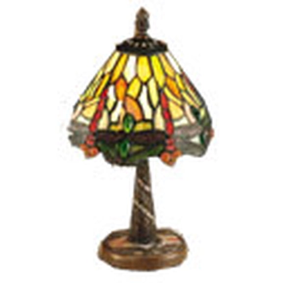 Meyda Lighting 12"H Tiffany Hanginghead Dragonfly w/ Twisted Fly Mosaic Base Mini Lamp