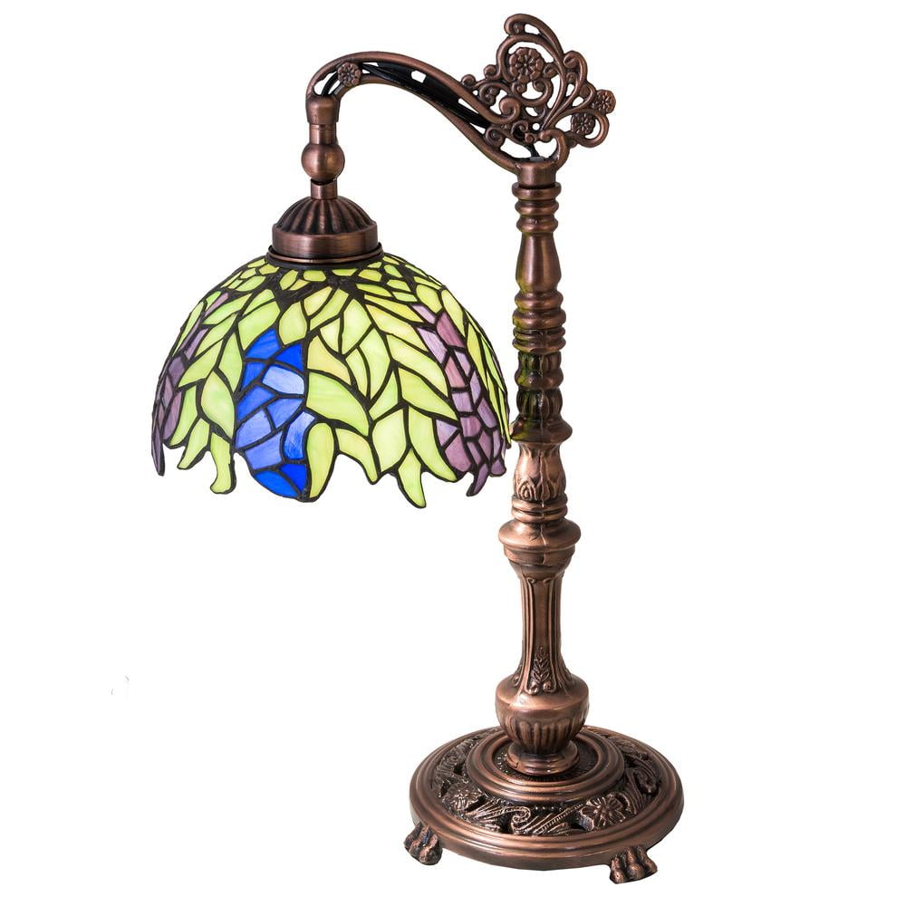 Honey Locust Floral Stained Glass 19" Desk Lamp with Mahogany Bronze Finish