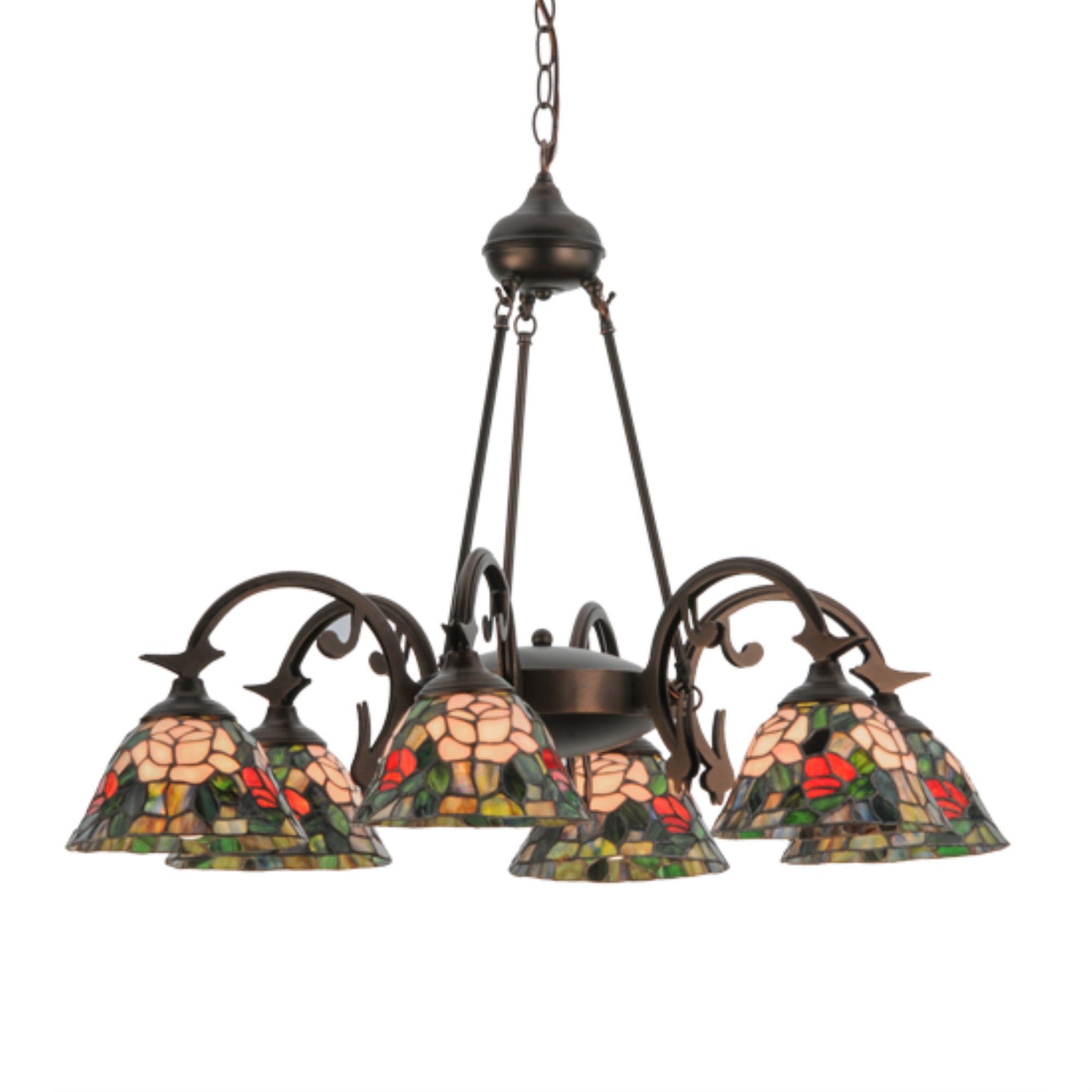 Petal Pink and Plum Passion 64'' Tiffany Rosebush Stained Glass Chandelier