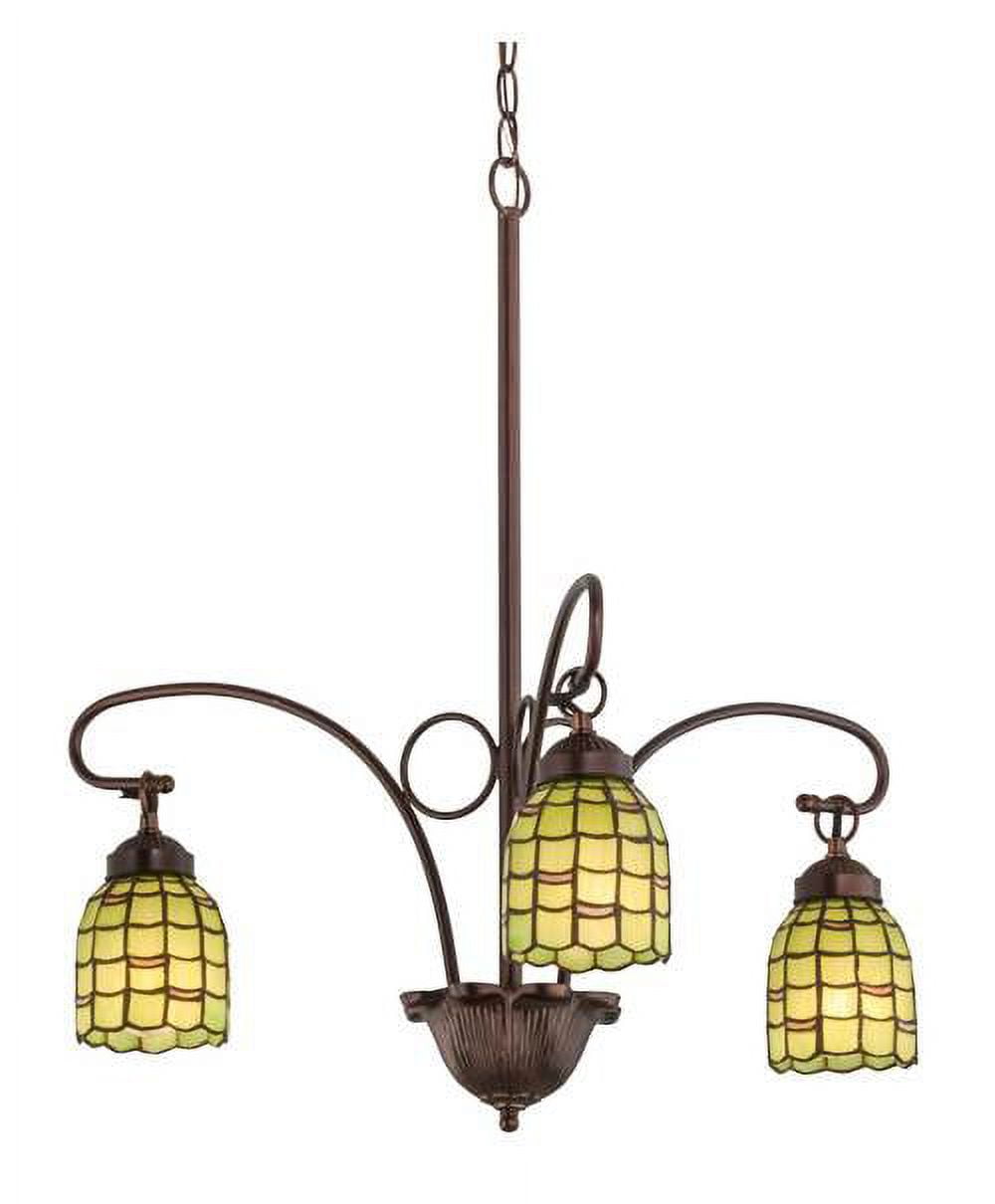 Mahogany Bronze Scallop 3-Light Chandelier with Avocado and Peach Shades