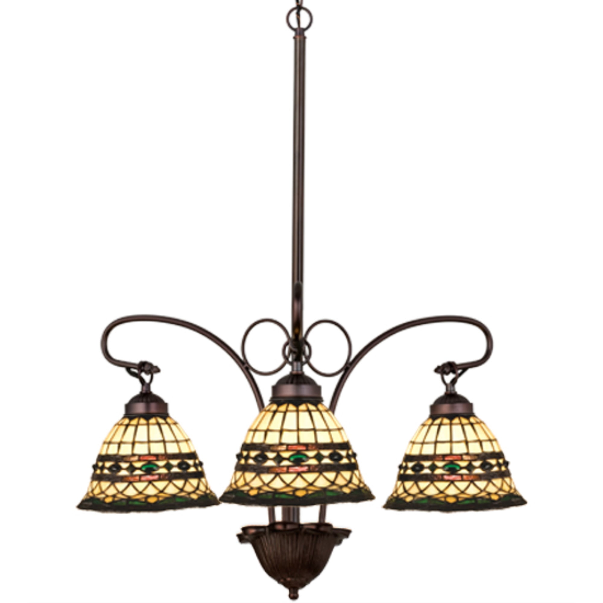 Emerald Jewel 3-Light Mahogany Bronze Tiffany Chandelier