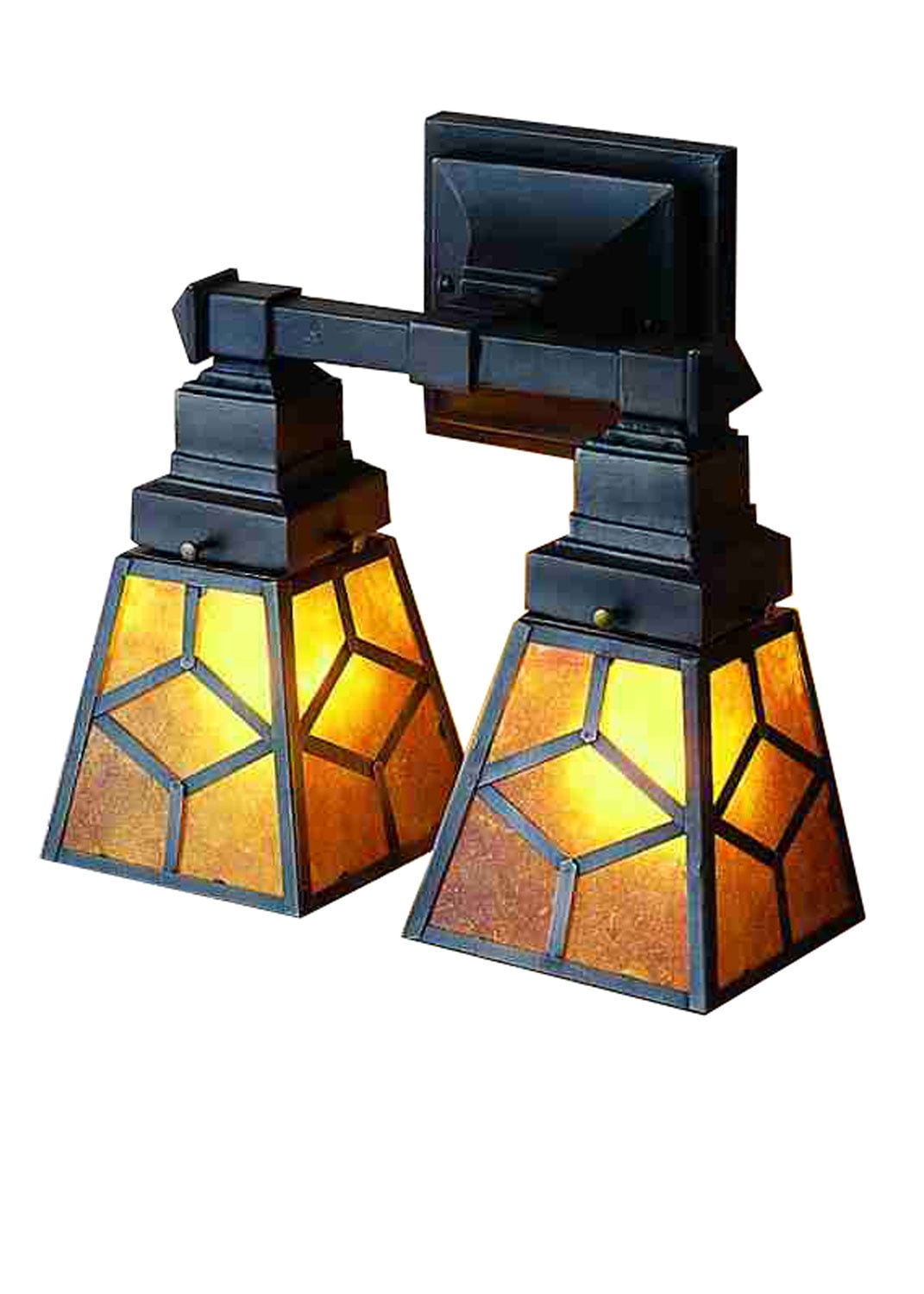 Mahogany Bronze 2-Light Mission Style Wall Sconce with Amber Panels