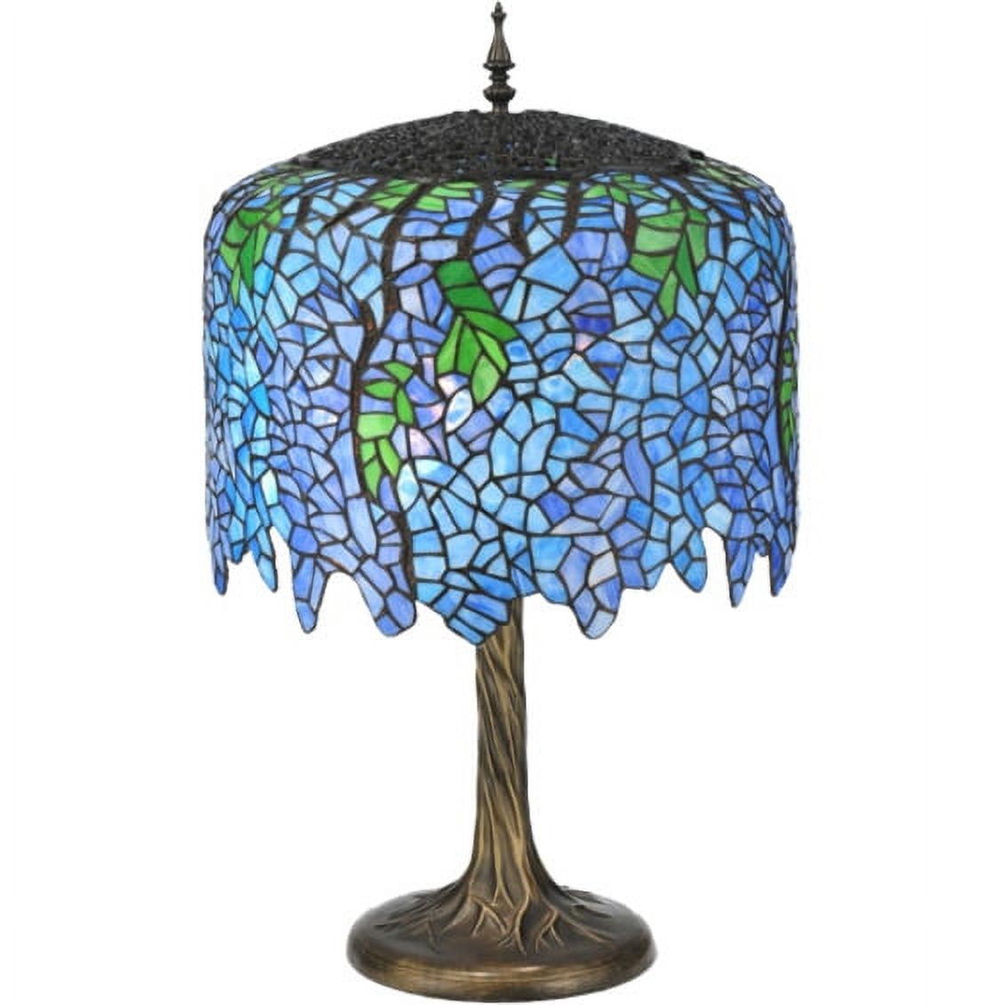 Blue Blossom Wisteria 2-Light Stained Glass Table Lamp