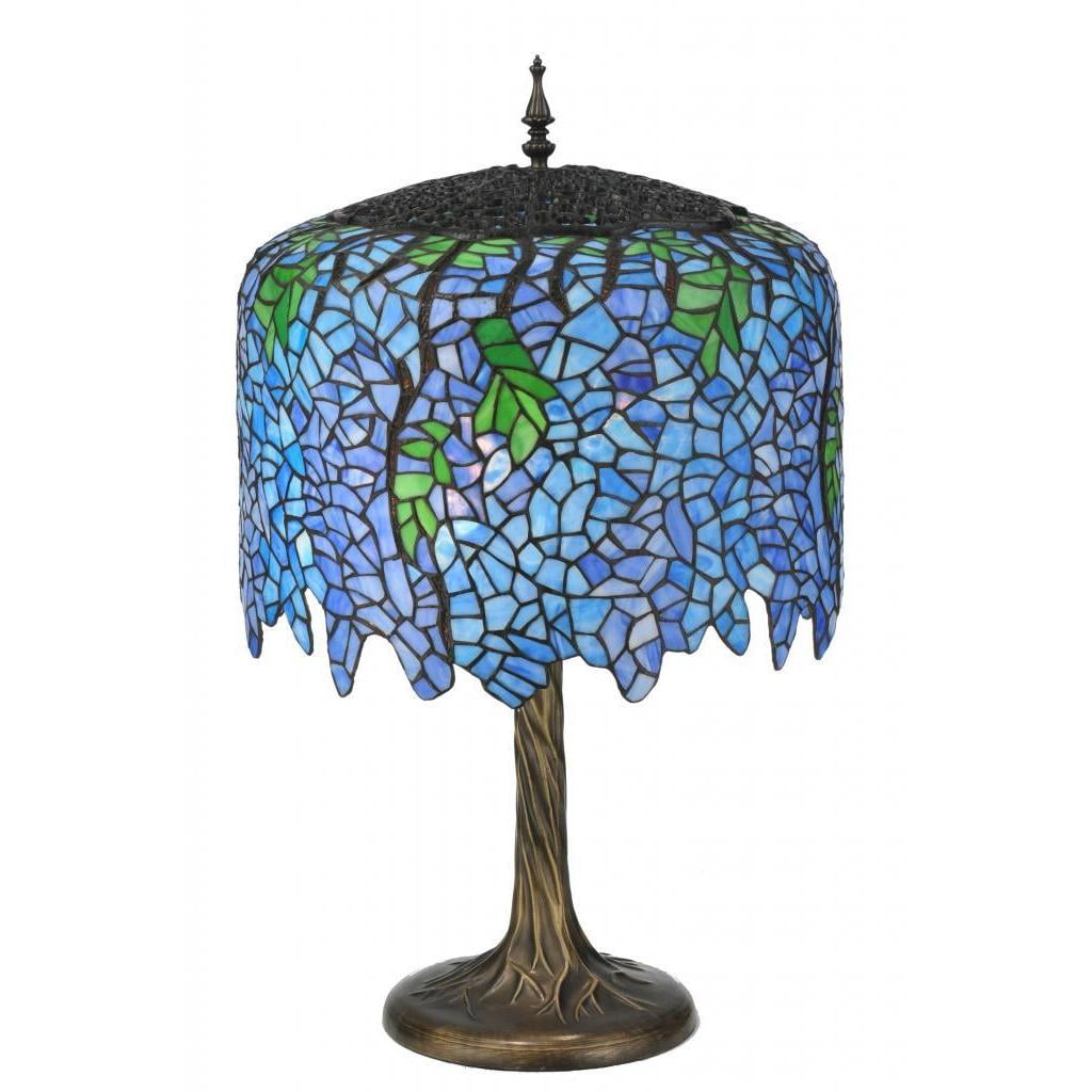 Blue Blossom Wisteria 2-Light Stained Glass Table Lamp