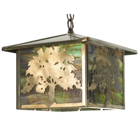 Meyda Tiffany 29274 12" Square Oak Tree Lantern Pendant - Copper