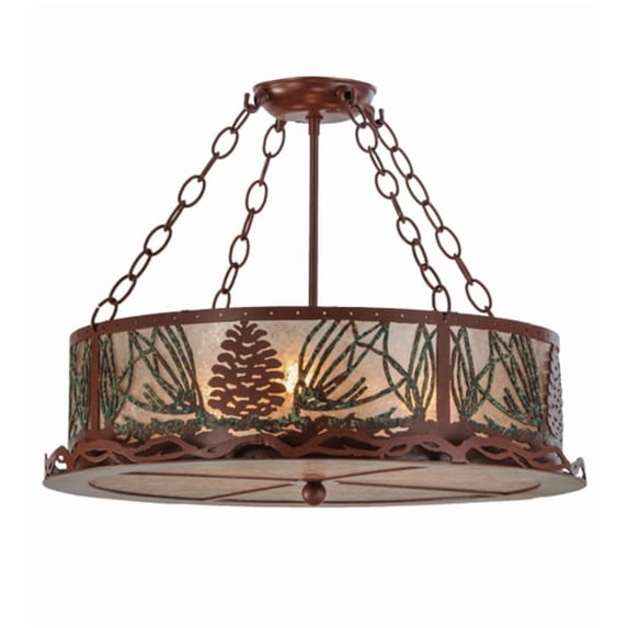 Meyda Tiffany 29393 Mountain Pine 4 Light 22" Wide Semi-Flush Drum Ceiling Fixture - Rust