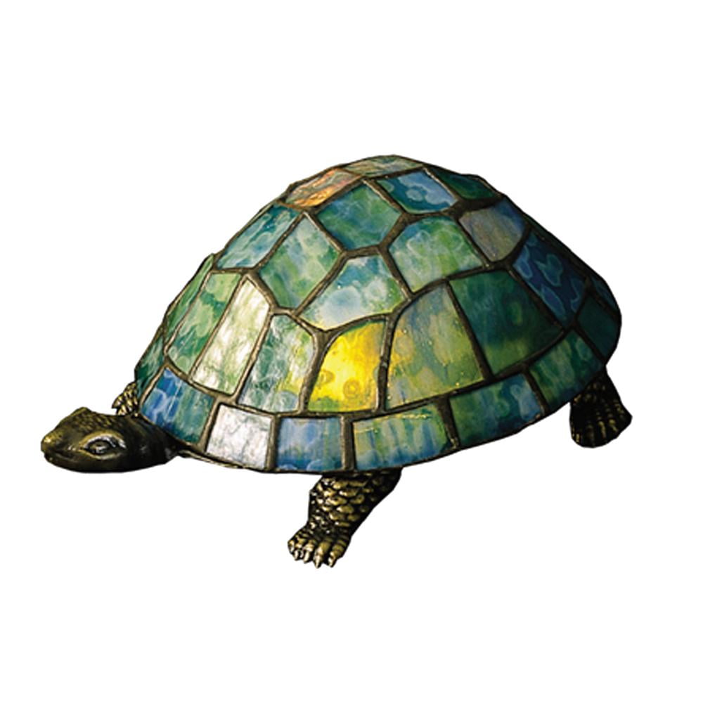 Bronze Turtle Accent Lamp with Multicolor Stained Glass Shade