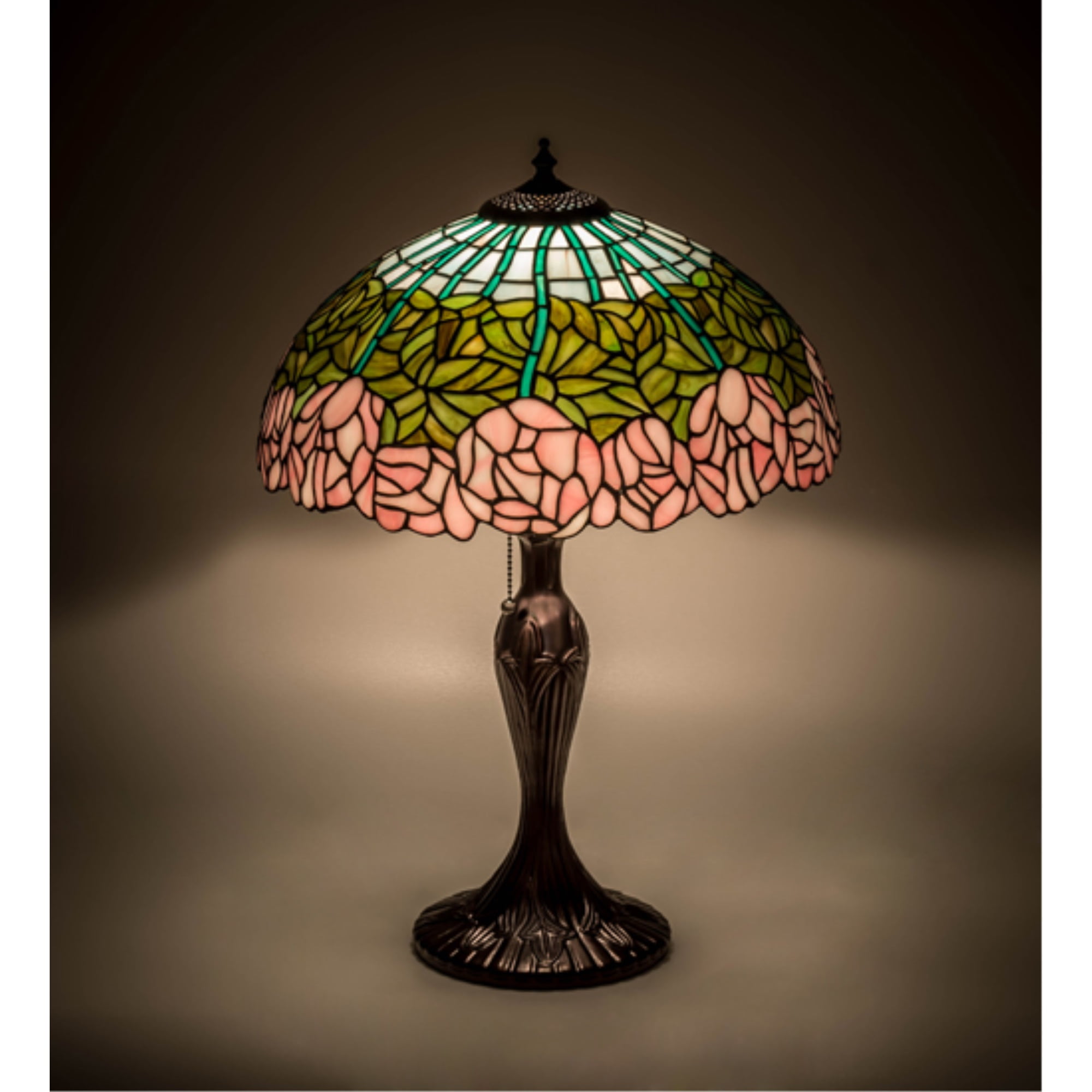 Multicolor Stained Glass Bronze Table Lamp with Floral Design
