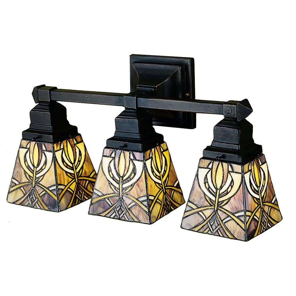 Mackintosh Inspired White and Bronze 3-Light Vanity Sconce