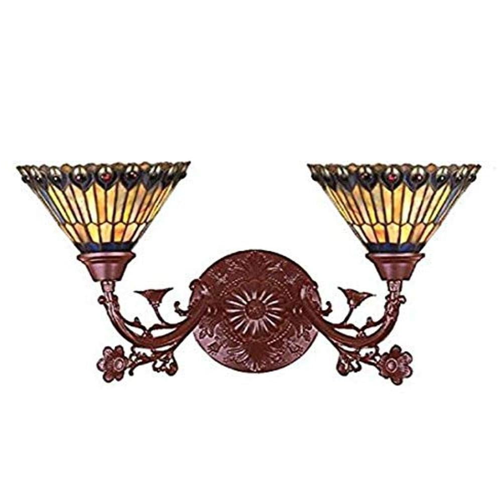 Tiffany Jeweled Peacock Dual Light Bronze Sconce