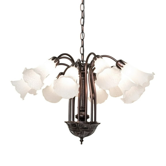 24" Wide White Tiffany Pond Lily 12 Light Chandelier