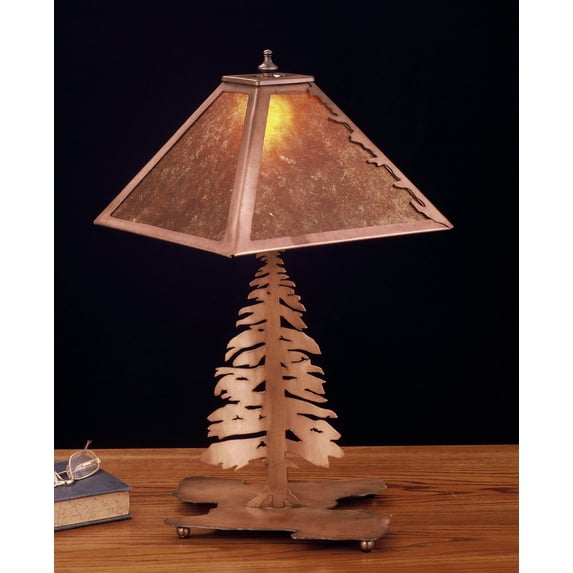 Meyda Tiffany 32515 21 Inch H Tall Pine Table Lamp Antique Copper Finish with Amber Mica
