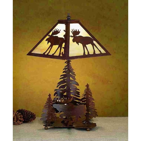 Meyda Tiffany 32524 21 Inch H Moose on the Loose Table Lamp Natural Rust Finish with Beige