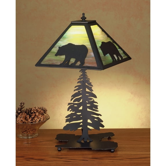 Meyda Tiffany 32552 Table Lamp From The Bear In The Woods Collection - Black