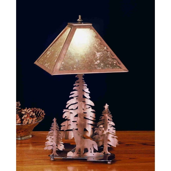 Meyda Tiffany 32592 Wolf In The Woods Table Lamp From The Old Forge Collection - Copper