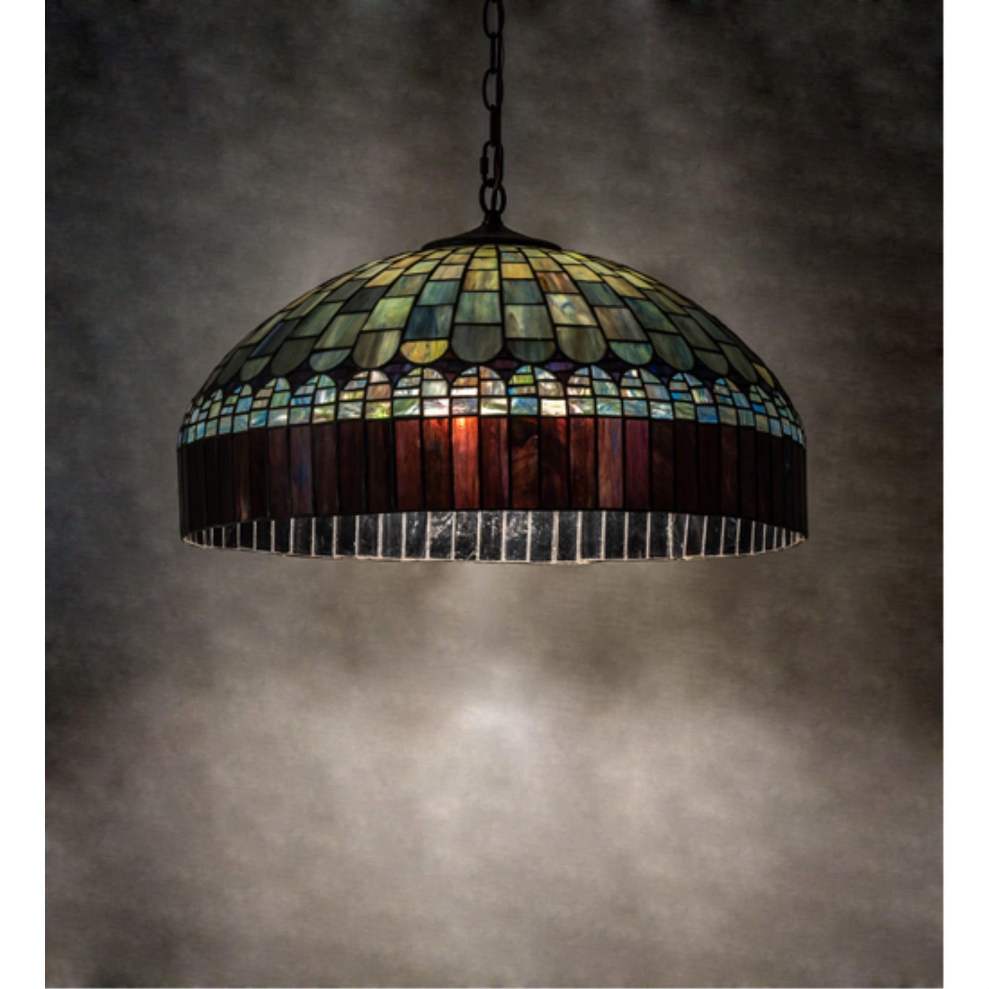 Emerald Teal Amber Glass & Bronze 22" Indoor/Outdoor Pendant Light