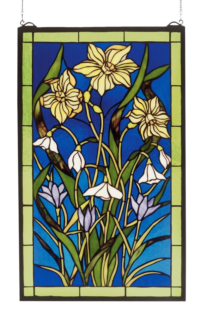 Meyda Tiffany 38738 Spring Bouquet Stained Glass Window Panel, 15" Width x 25" H