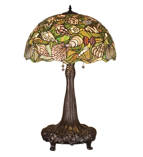 Meyda Seashell Bronze 3-Light Stained Glass Table Lamp