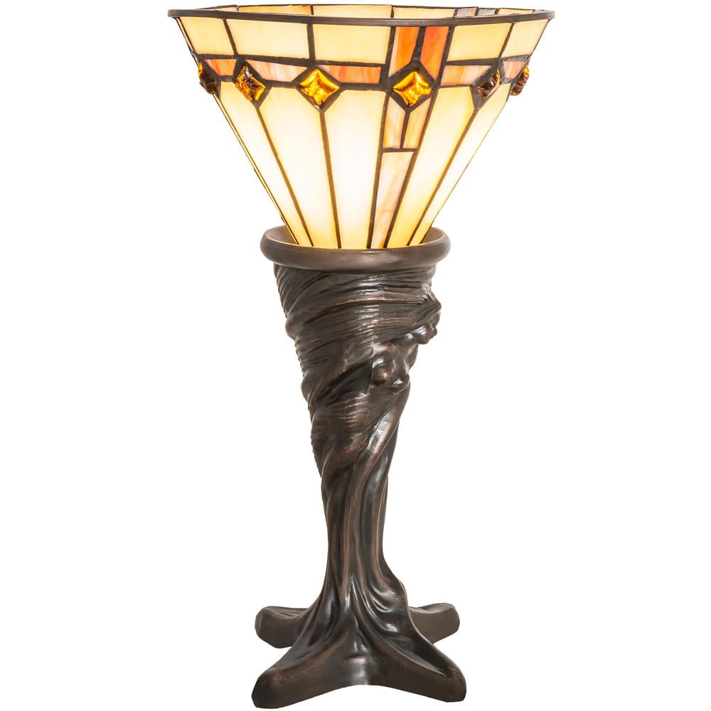 Meyda Seashell Bronze 3-Light Stained Glass Table Lamp