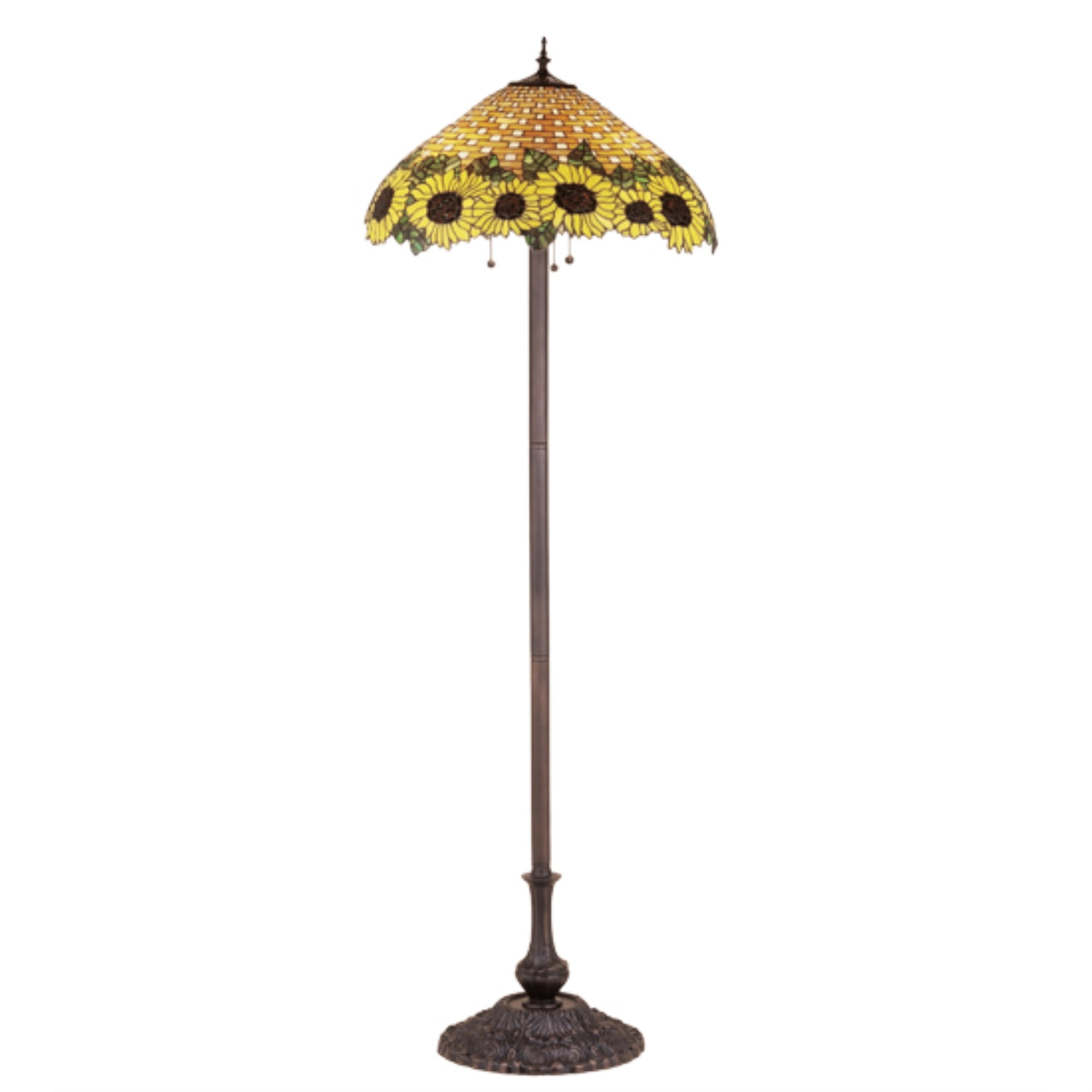 Amber Wicker Basket 63'' Bronze Floor Lamp with Sunflower Stained Glass