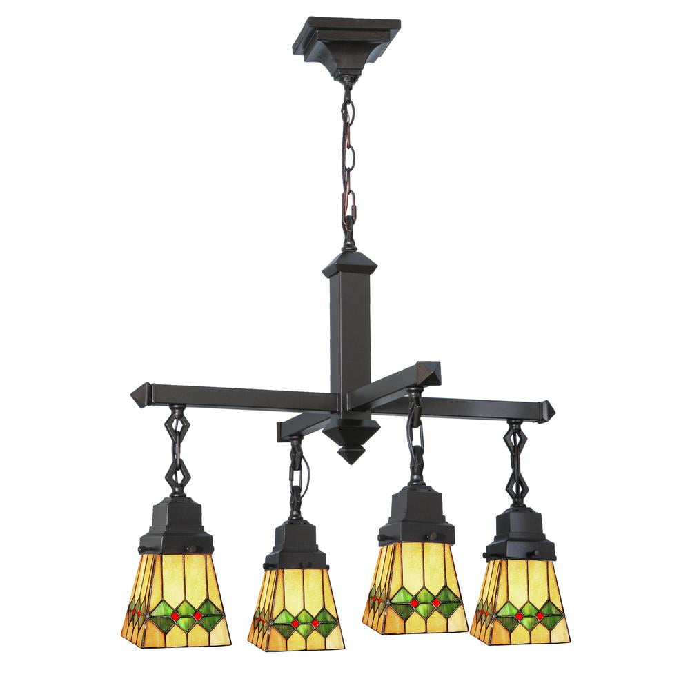 Martini Mission Geometric 4-Light Olive Stained Glass Chandelier