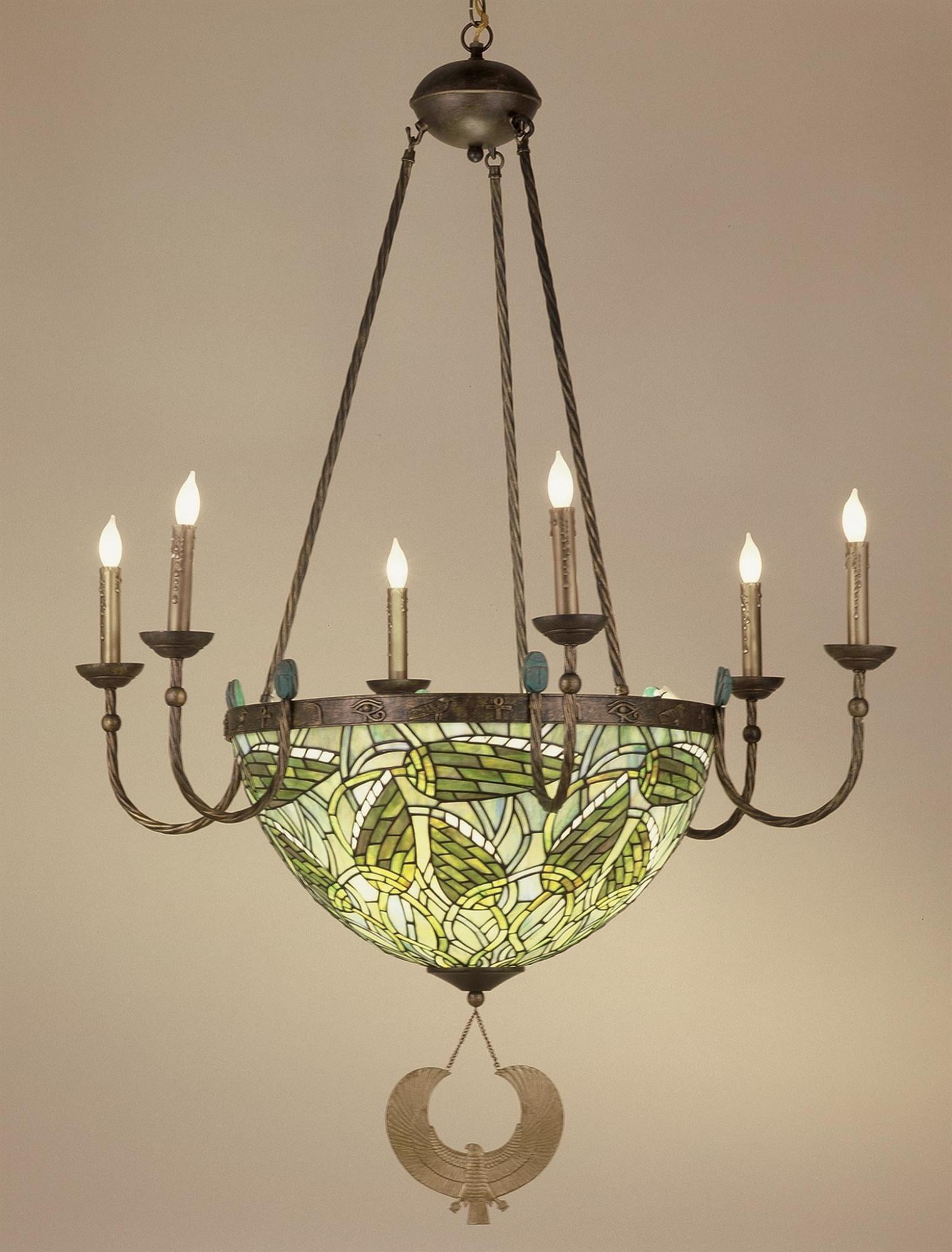 Ancient Egypt Inspired 10-Light Tiffany Glass Chandelier