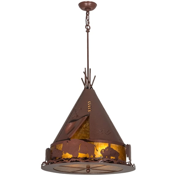 Meyda Tiffany 50109 Teepee W/ Buffalo 4 Light 24" Wide Pendant - Rust