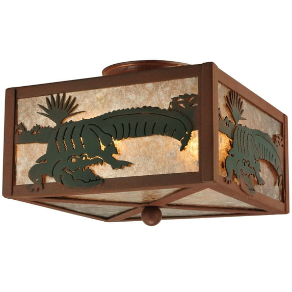 Meyda Tiffany 50748 10" Square Alligator Flush Mount Ceiling Fixture - Rust