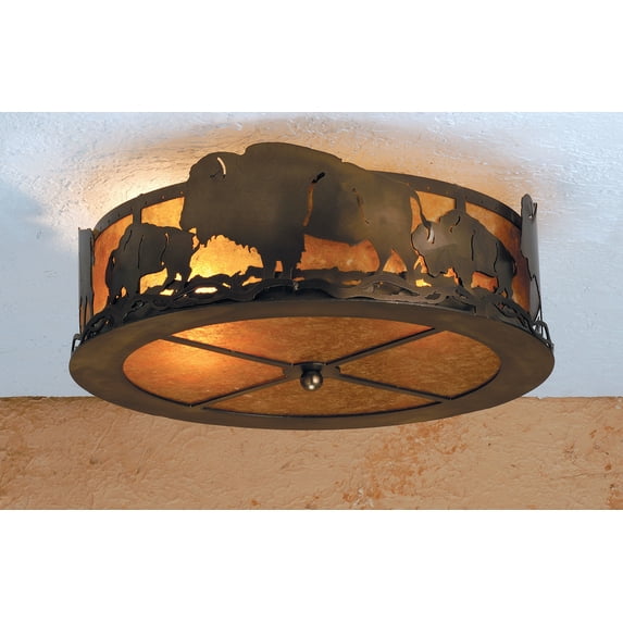 Meyda Tiffany 51498 Buffalo 2 Light 16" Wide Semi Flush Drum Ceiling Fixture - Copper