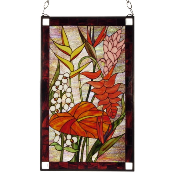 Meyda Tiffany 51539 Tiffany Rectangular Stained Glass Window Pane From The Tropical Floral