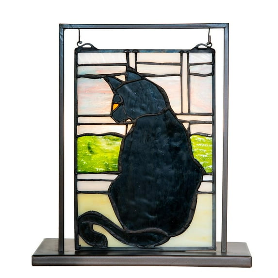 Meyda Lighting 10.5" High X 9.5" Wide Cat in Window Lighted Mini Tabletop Window