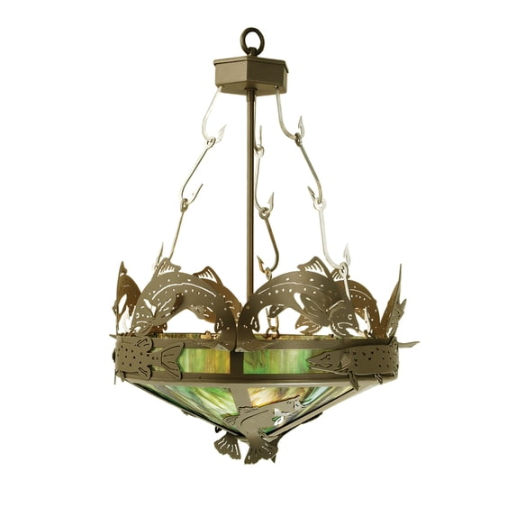 Meyda Tiffany 65041 17.5" W Catch Of The Day Trout Inverted Pendant - Bronze