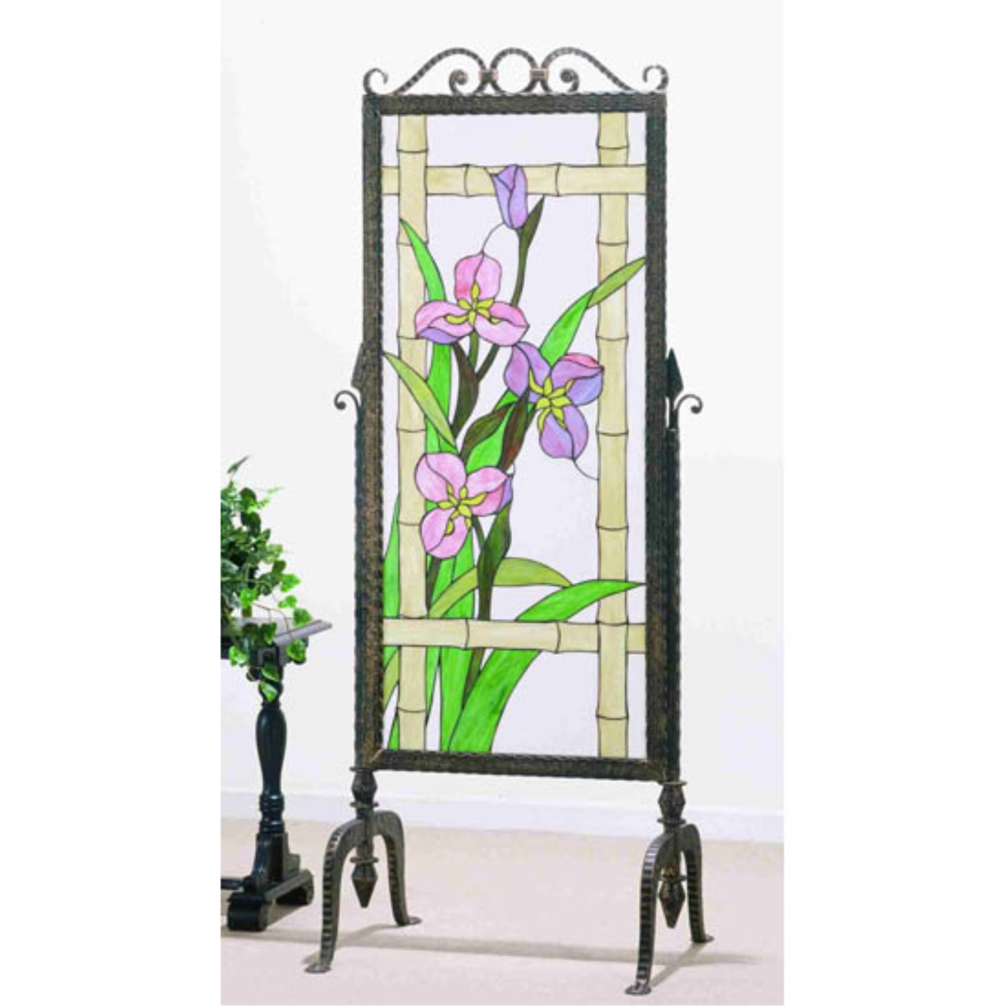 Meadow Beauty Art Nouveau Style 68" Glass & Metal Room Divider